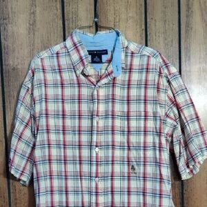Tommy Hilfiger Red and Cream Casual Button Down Shirt